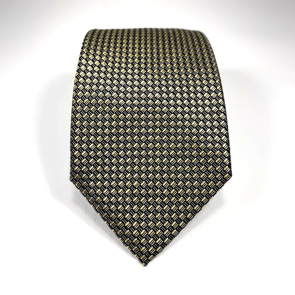 Ermenegildo Zegna Mens Luxury Tie Bronze w/ Black Basket Weave Design Silk‎ - Picture 2 of 5